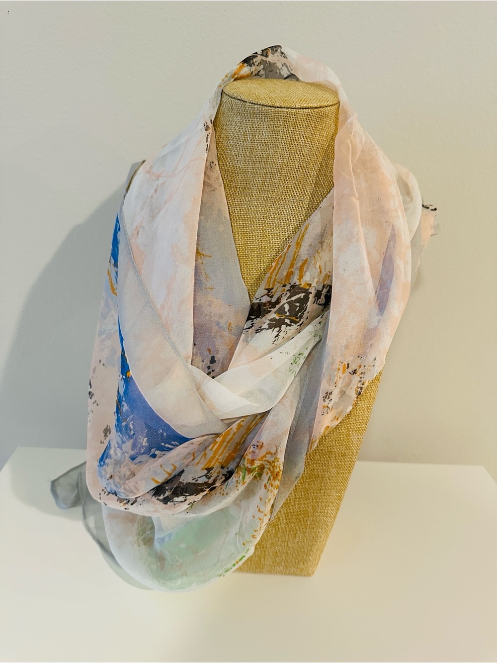 Lightweight Abstract Print Scarf in Pastel Pink and Blue - Unbranded
